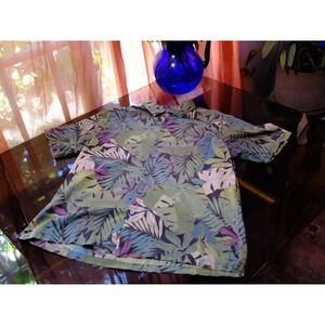 Tori Richard Mens Large Tropical Leaf Aloha Shirt Made in Hawaii Green Purple